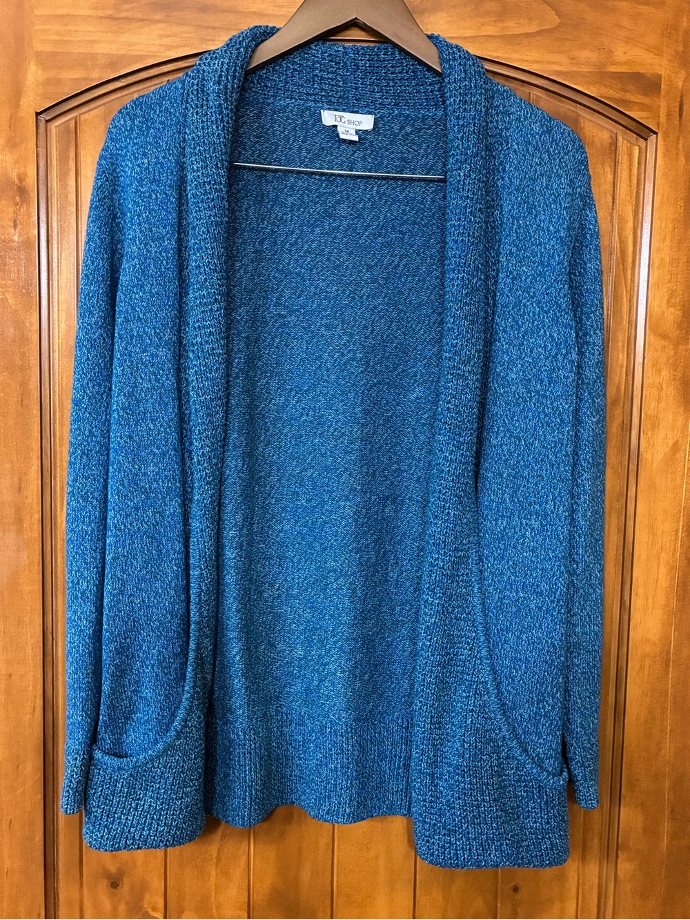 The Tog Shop Teal Blue Open Front Knit Cardigan Sweater Size M